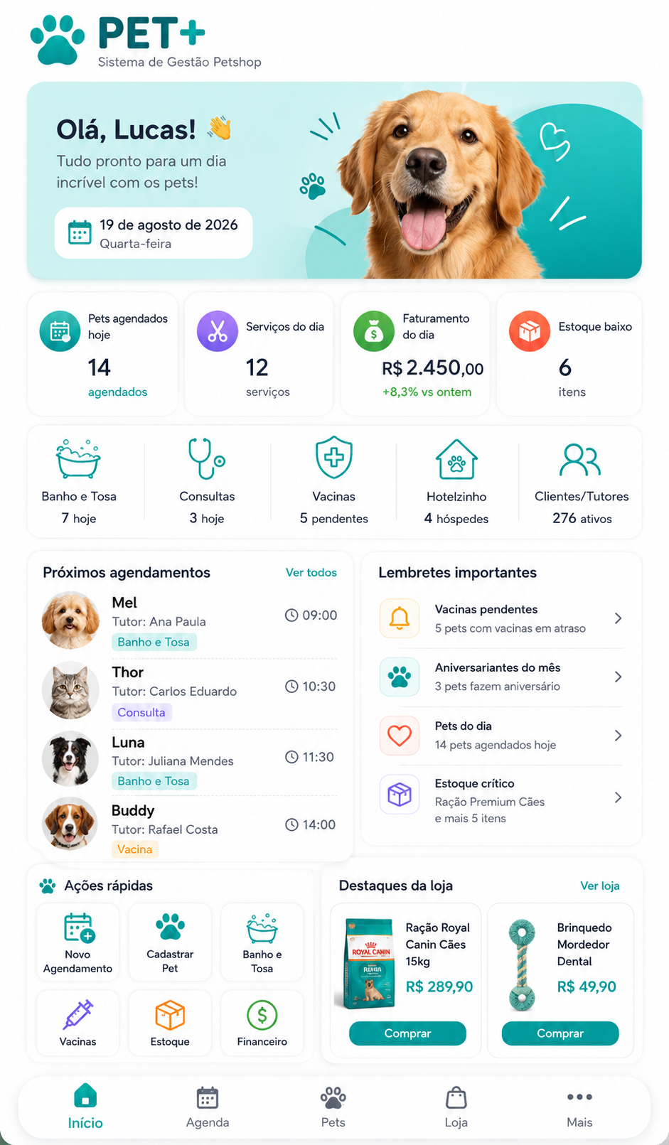 Aplicativo mobile — PET+ Sistema de Gestão para Petshop